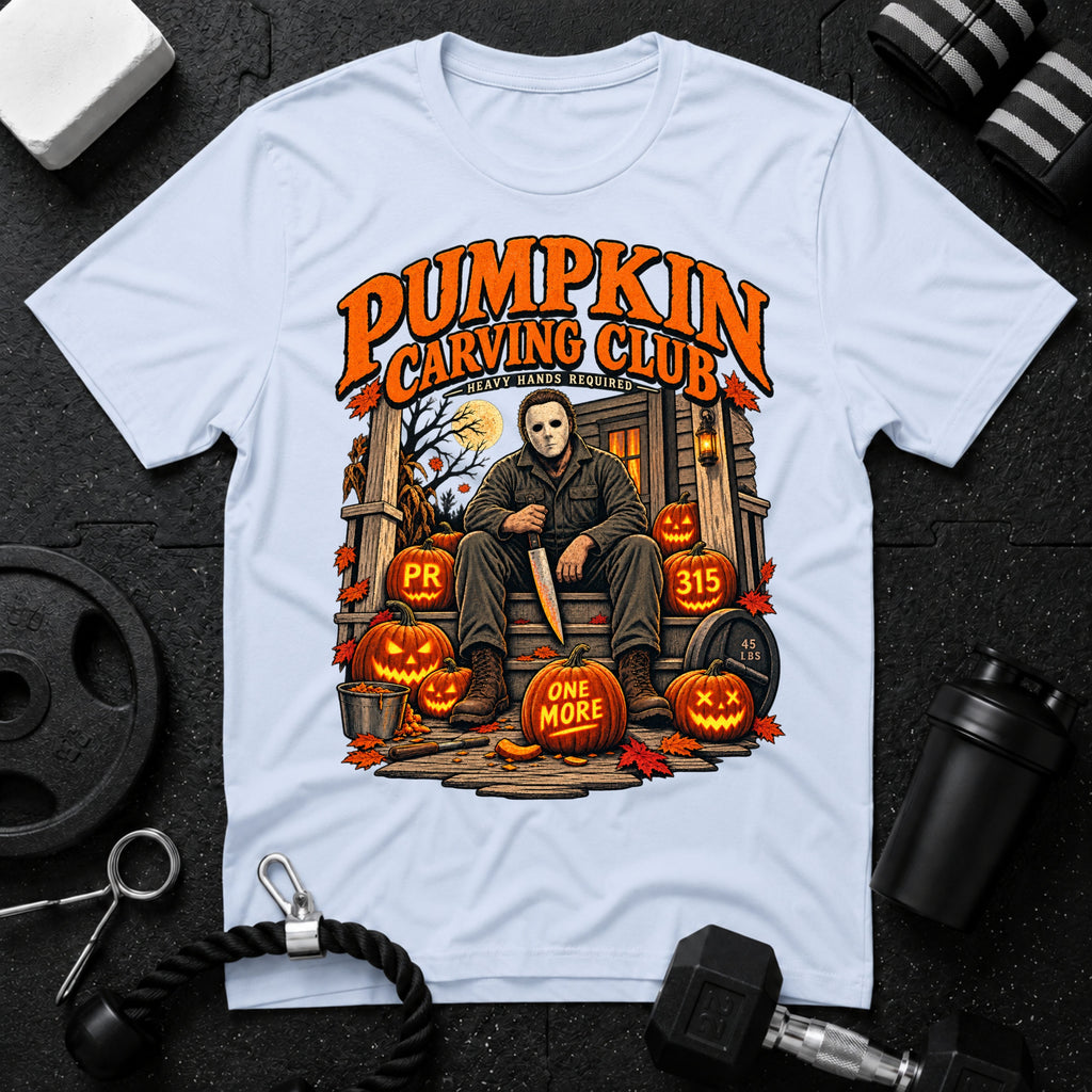 Pumpkin Carving Light Blue T-shirt mockup