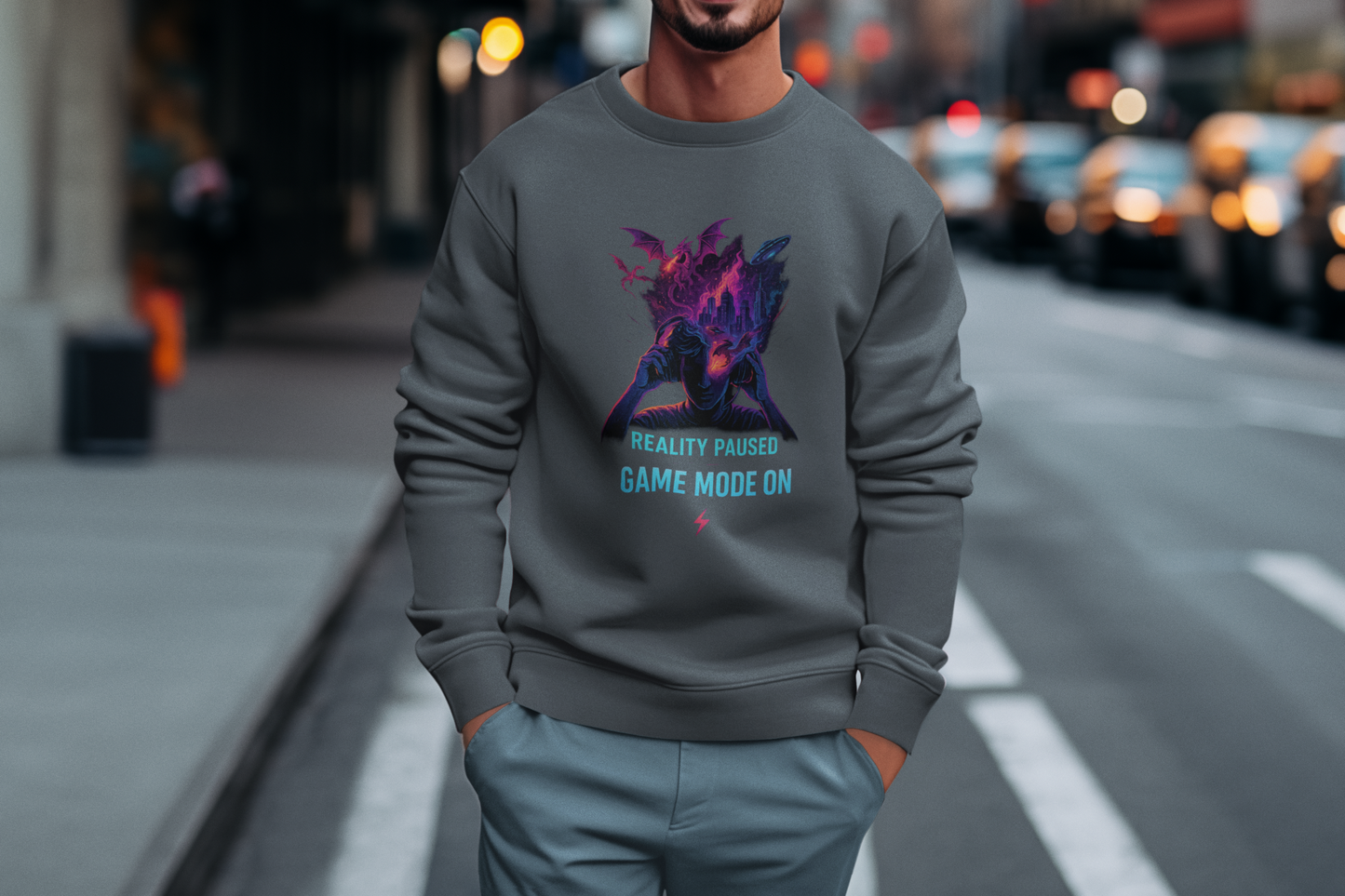 Game Mode On Sweatshirt, Unisex Cozy Crewneck, Gamer Gift, Reality Paused Apparel, Perfect for Gaming Nights, Casual Layering