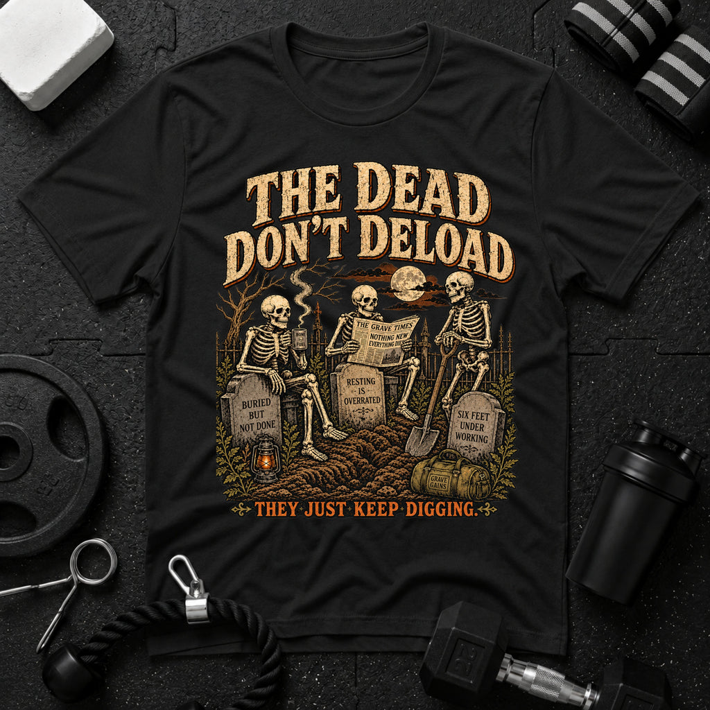 The dead don't deload Black T-shirt mockup