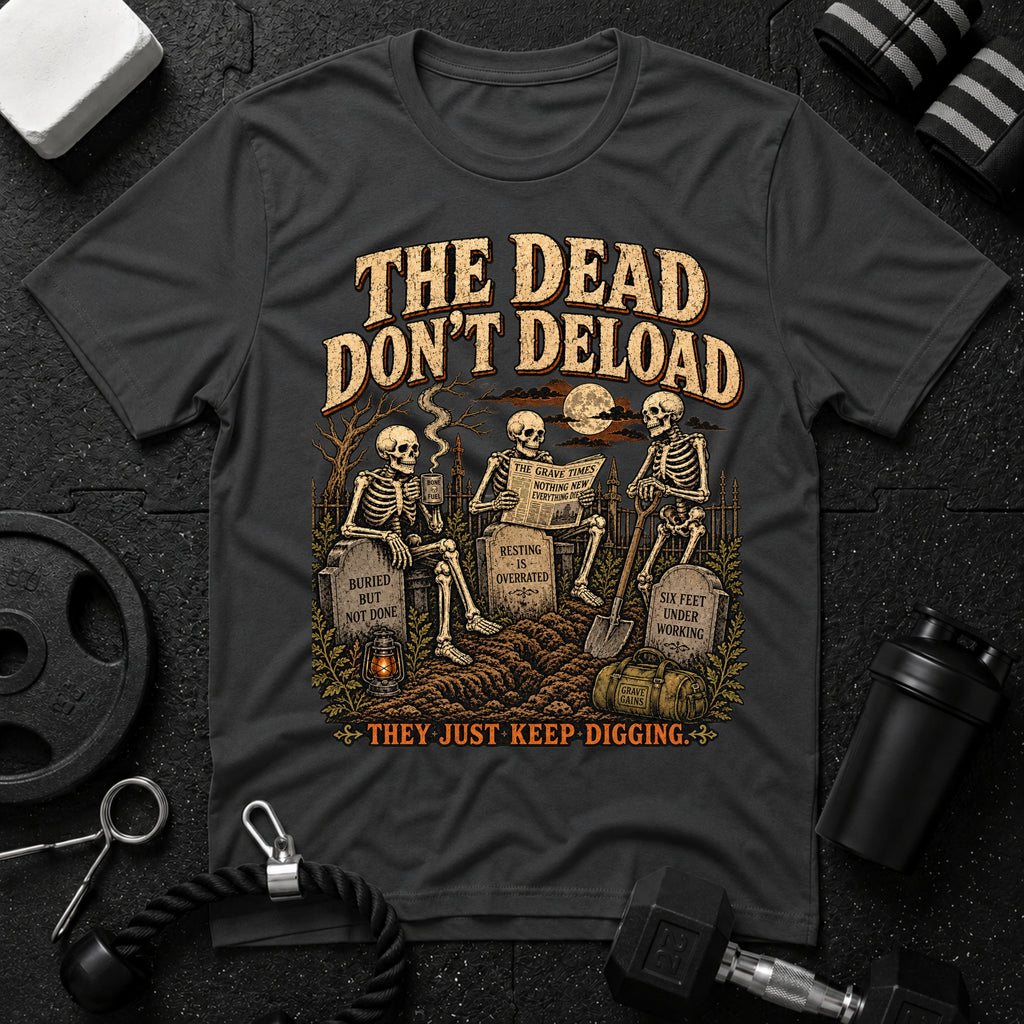 The dead don't deload Dark Heather T-shirt mockup
