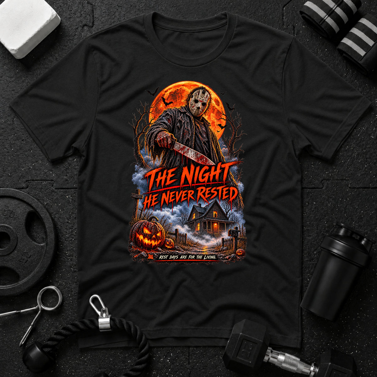 The night he never rested Black T-shirt mockup