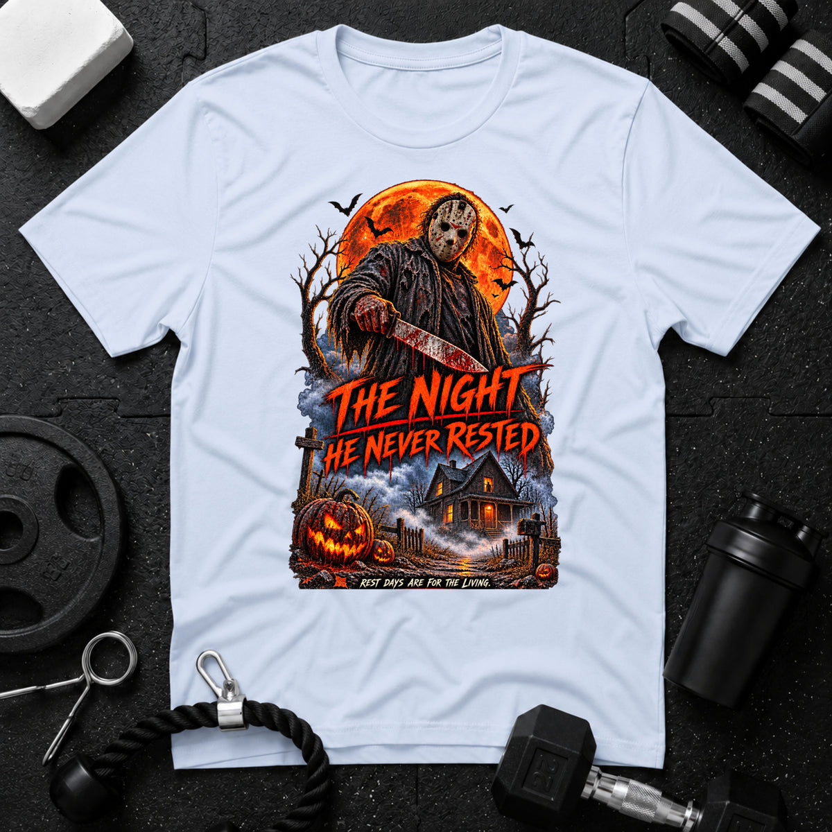 The night he never rested Light Blue T-shirt mockup