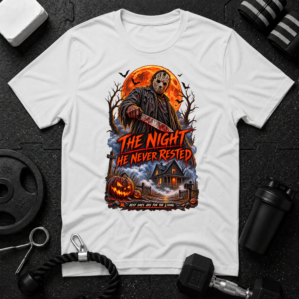 The night he never rested White T-shirt mockup