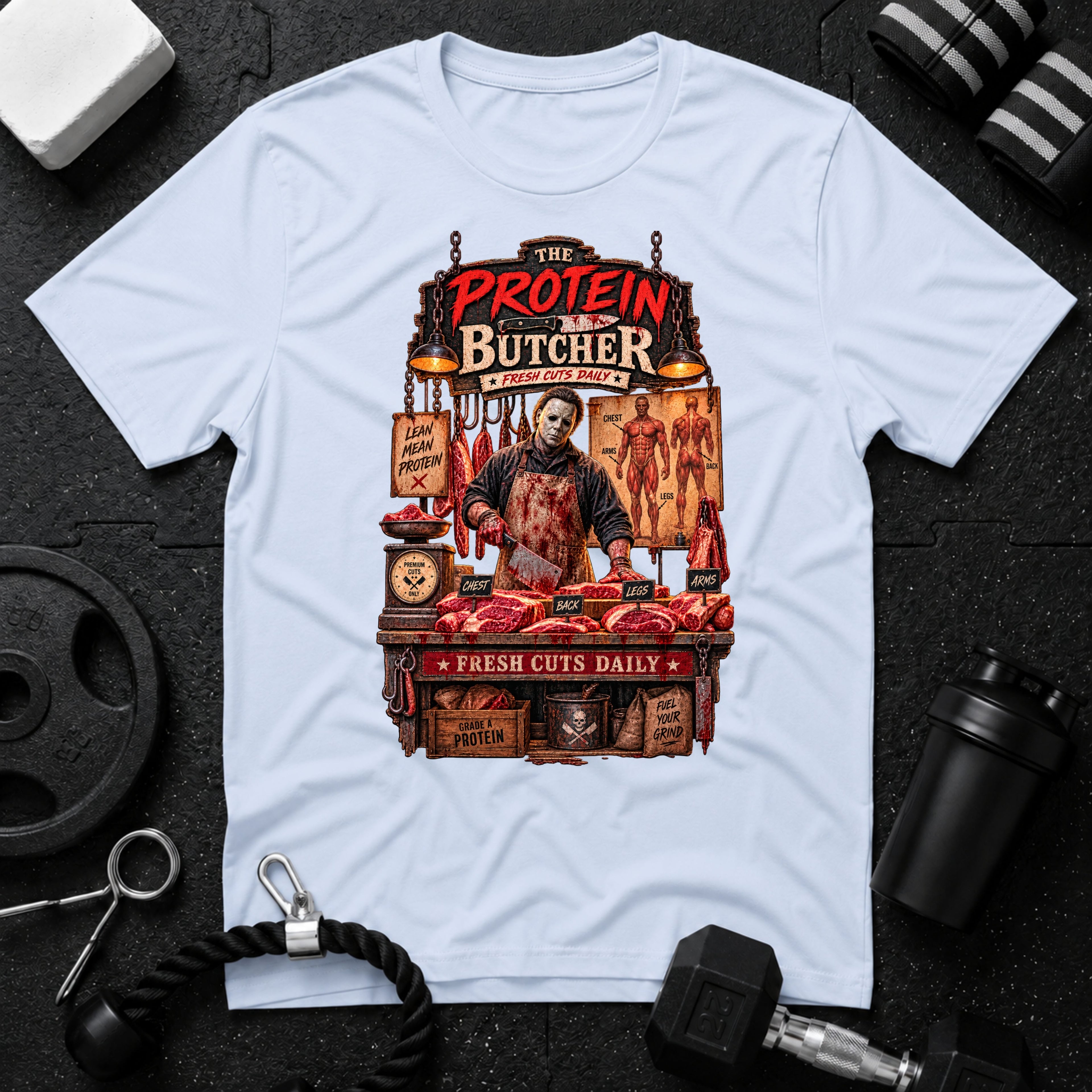 The protein butcher Light Blue T-shirt mockup