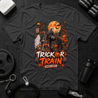 Trick Or Train Dark Heather T-shirt mockup