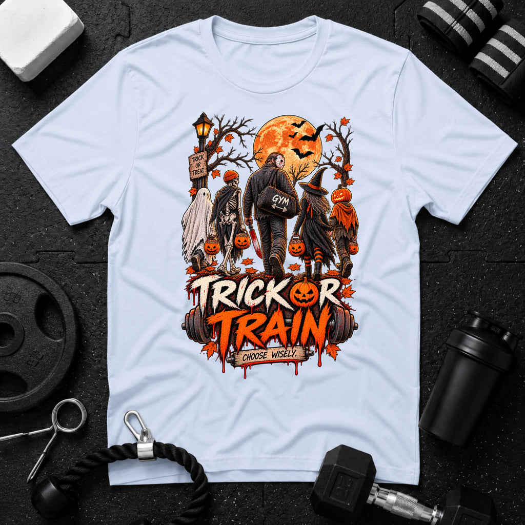 Trick Or Train Light Blue T-shirt mockup