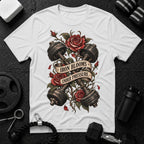 Iron Blooms Under Pressure White T-shirt mockup