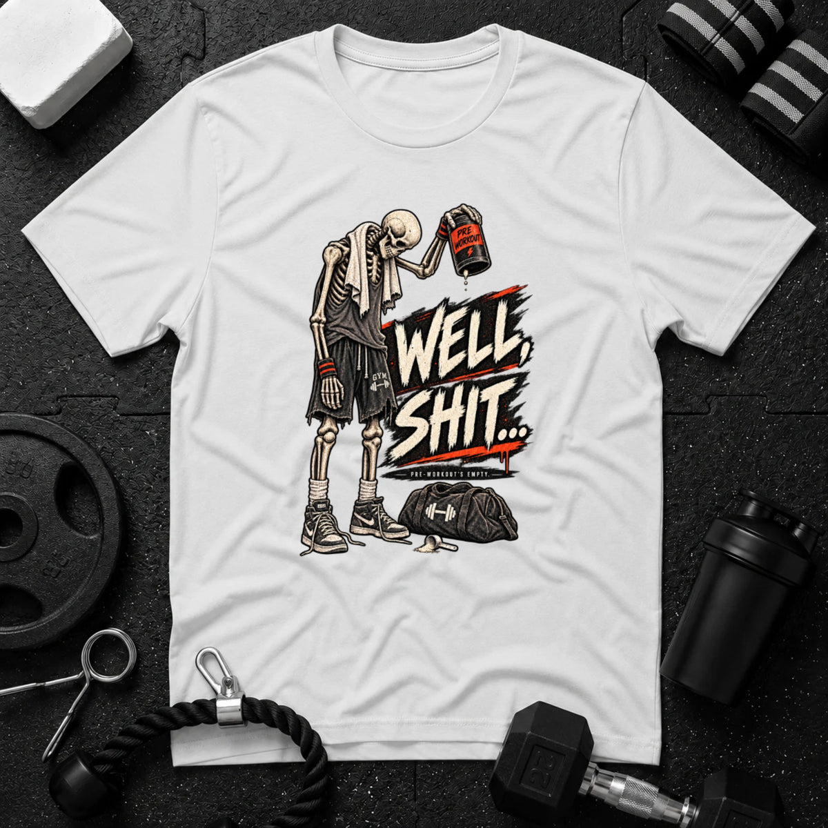 Well shit Pre-workout over White T-shirt mockup