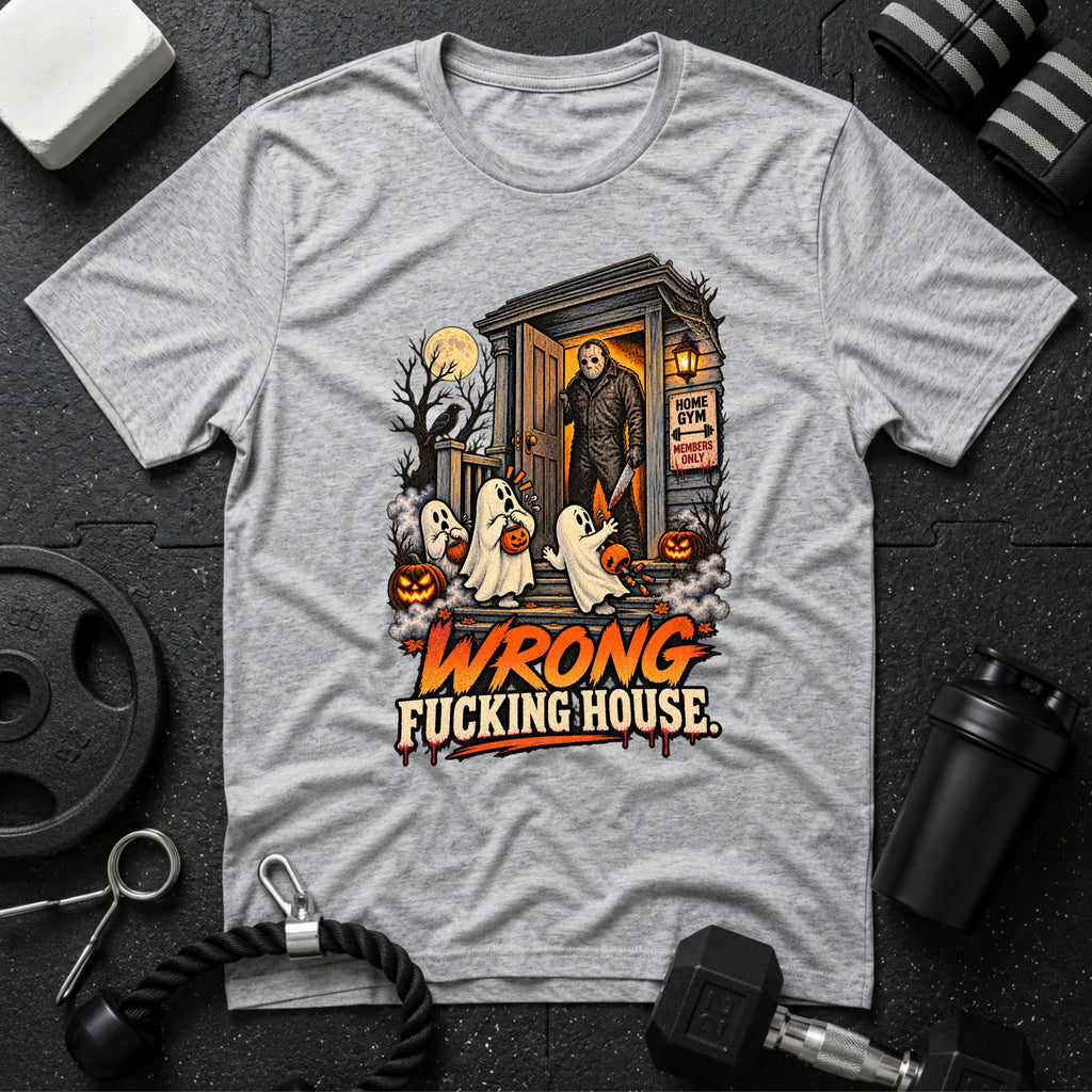 Wrong Fucking House Sport Grey T-shirt mockup
